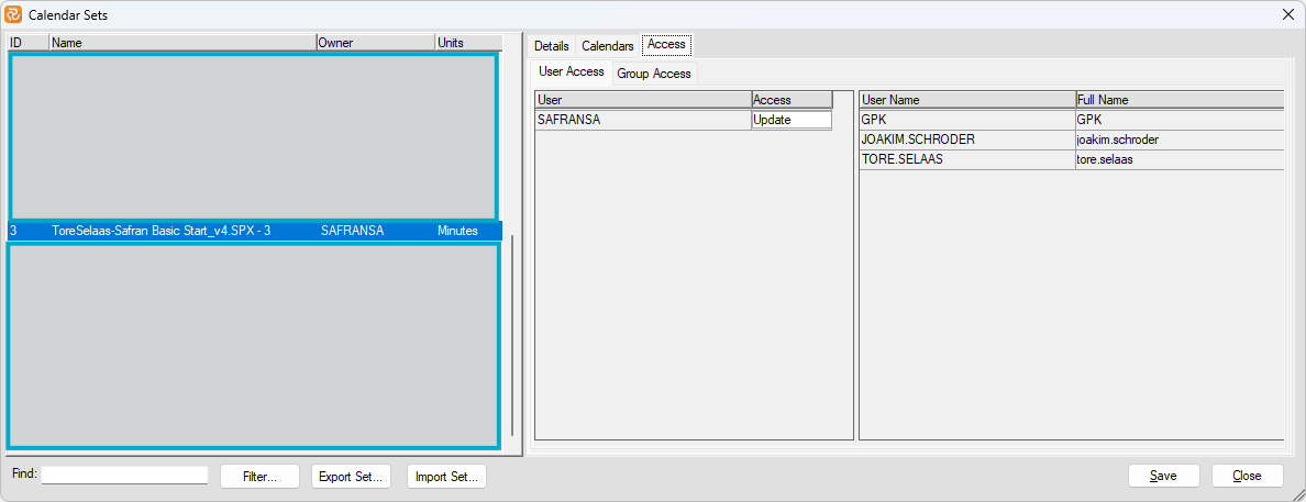 Features of the Admin tab in the Safran Planner Ribbon menu