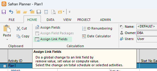 Planner Assign Link Fields Ribbon