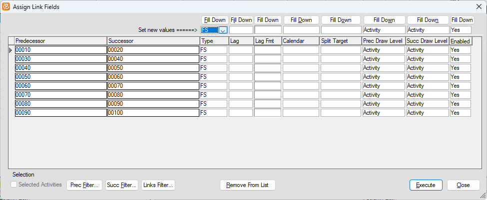 Planner Assign Link Fields Window