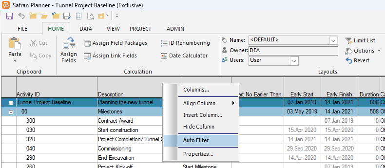 Planner AutoFilter DropDown