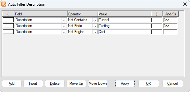 Planner AutoFilter Extended Filter