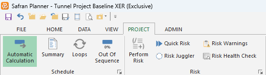 Functionality of the schedule section of the Safran Planner Ribbon menu