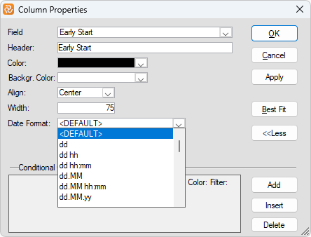 Planner Column Properties