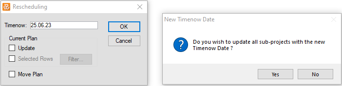 Planner Display Rescheduling in a Multiproject