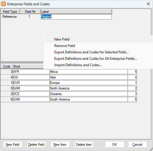 Planner Enterprise Fields Configuration Context Menu