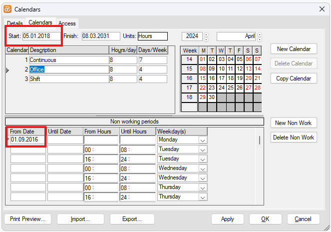 Planner Export Checks Warnings Calendar issue