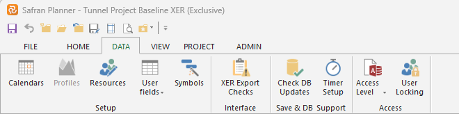 Planner Export Project XER Export Checks Ribbon