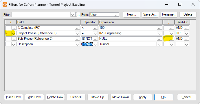 Planner Filter Operator Parenthisis