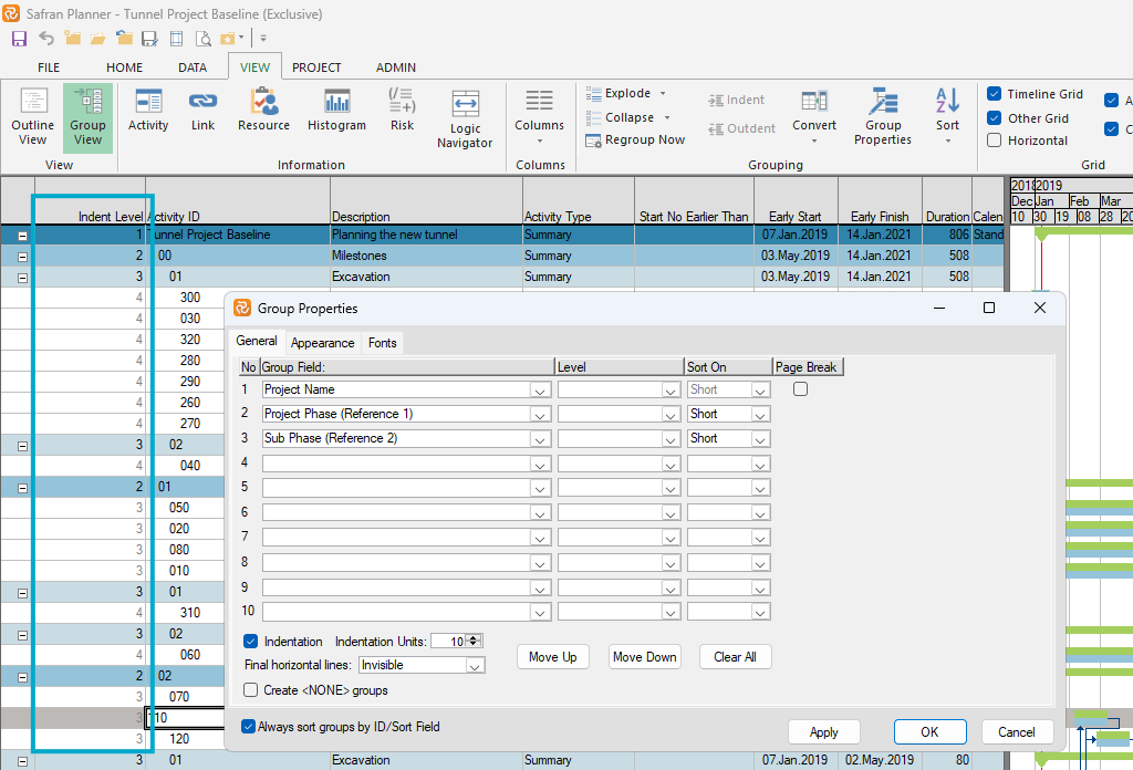 Planner Group Properties Indent Level Column