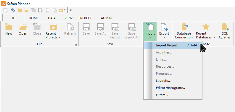 Planner Import Master Project Data Ribbon