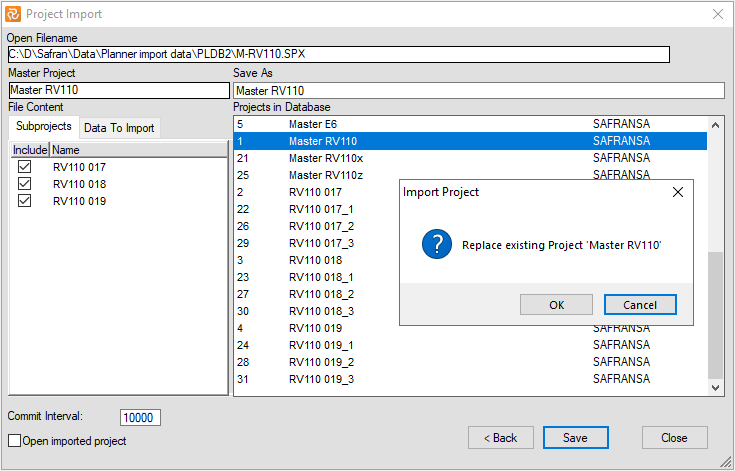 Planner Import Master Project Replace