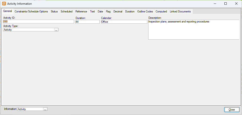 Planner Insert Activity Information using Activity Information View