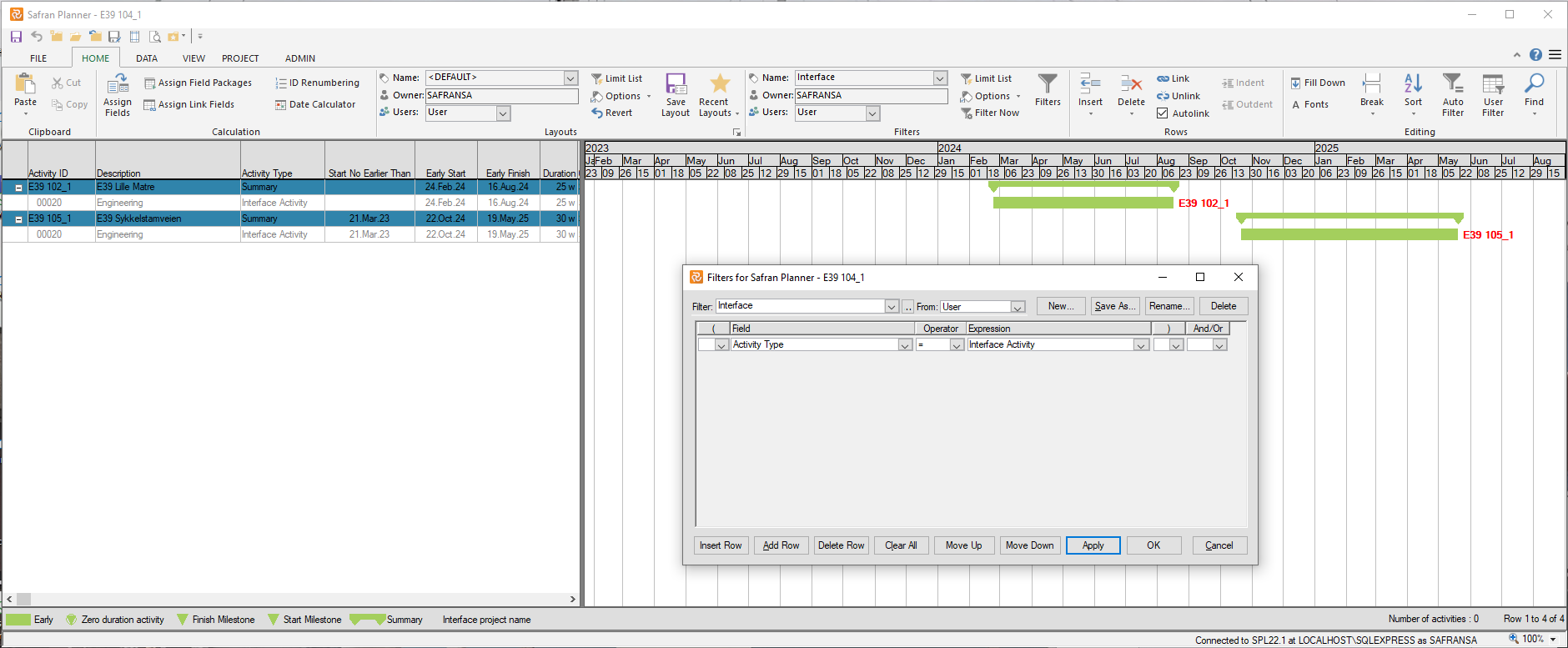 Planner Multiproject Filter Activity Type Interface Activity