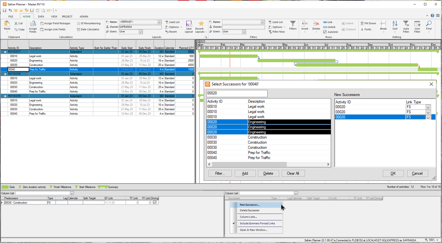 Planner Multiproject LinkInformation Subpanel