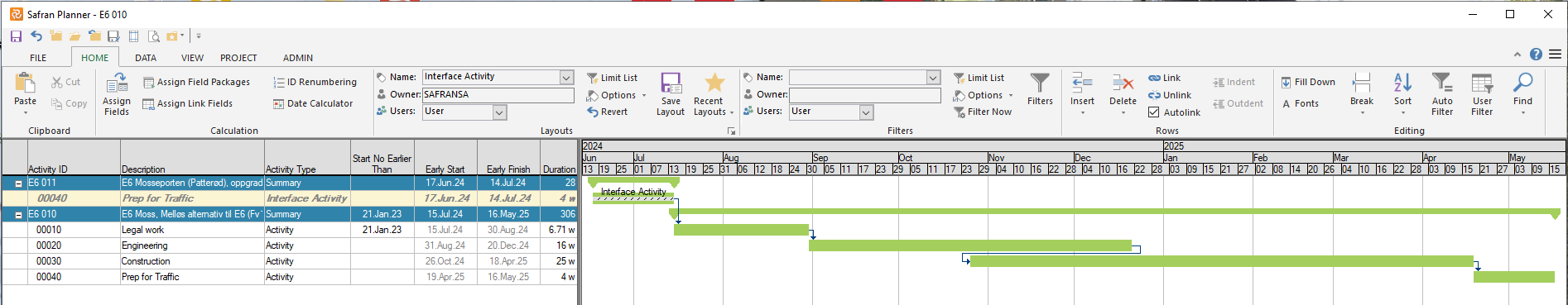 Planner Multiproject cross-project-links-Interface Activity