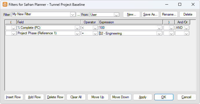 Planner New Filter Config