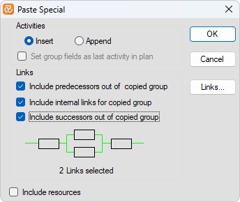 Planner Paste Special Links Selected