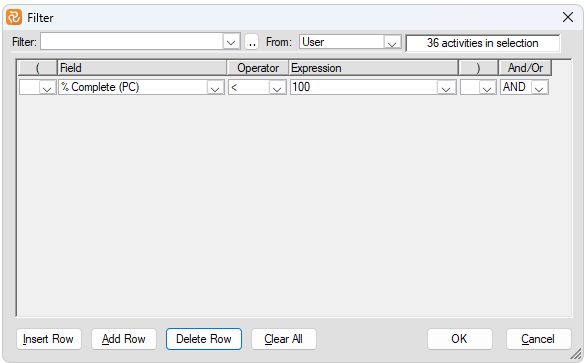 Planner Project Export Filter