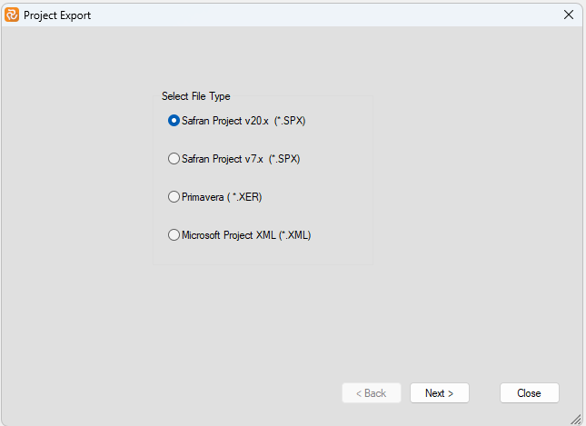 Planner Project Export Window