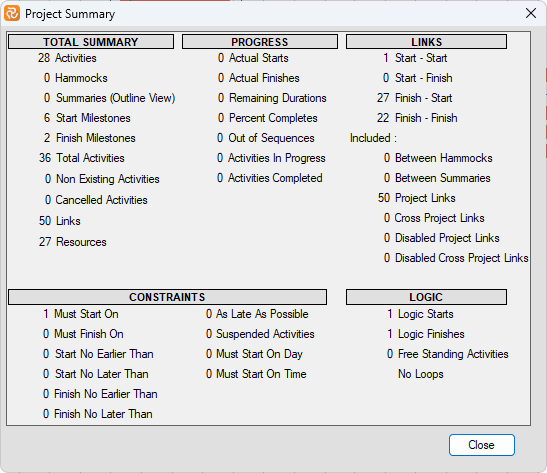 Functionality of the schedule section of the Safran Planner Ribbon menu