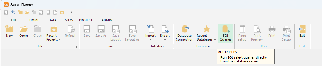 Planner SQL Queries Ribbon