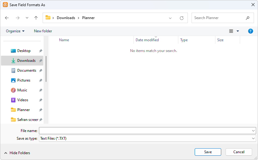 Planner Save As Default Field Formats