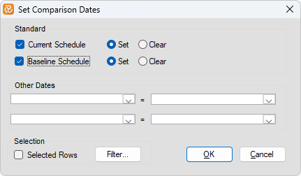 How to set comparison dates for Baselines or Current Schedules