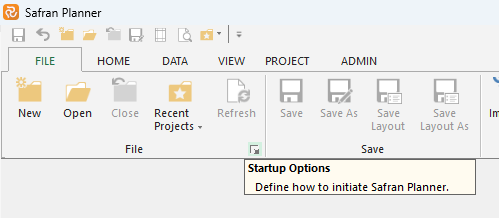 Planner Startup Options Ribbon