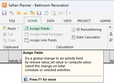 Planner User Interface View Menu Description