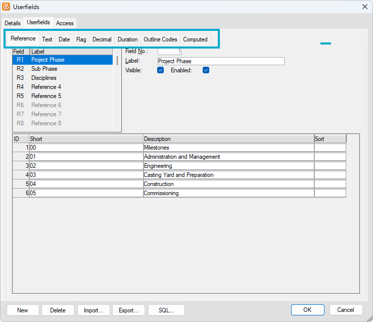 Planner Userfield Configuration Pane