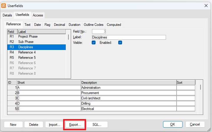 Planner Userfield Exporting Ref Codes