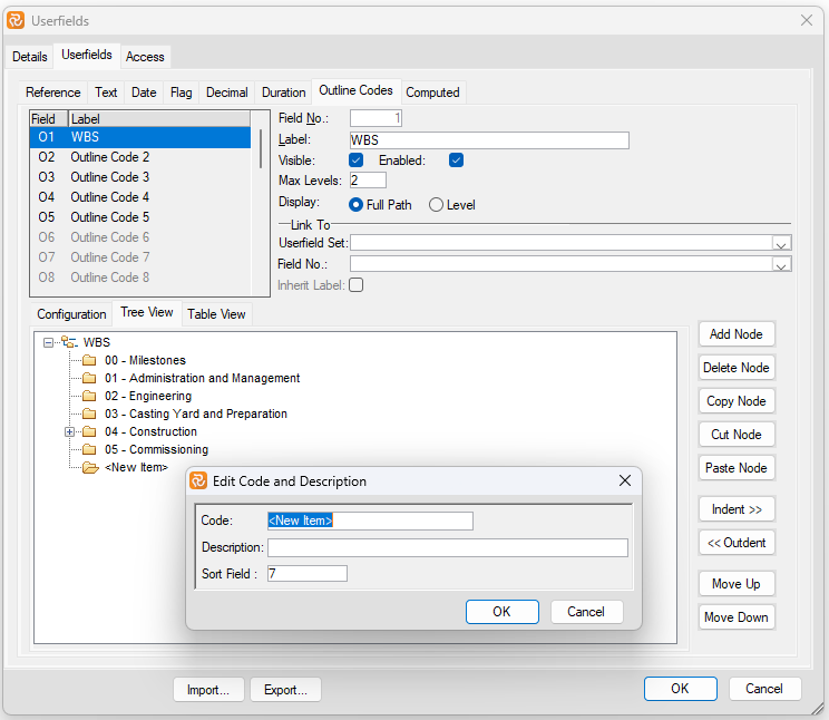 Planner Userfields Outline Edit Codes