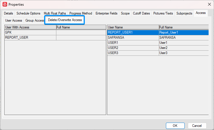 Project Properties - Access tab - Delete_Overwrite Access