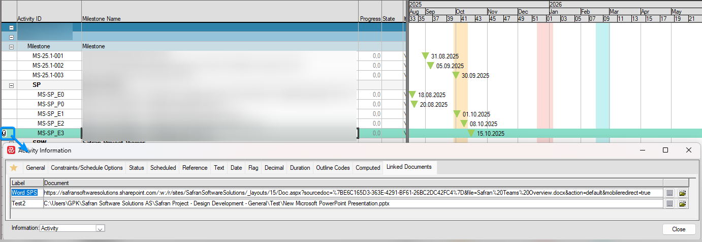 SP Activity Information Panel Linked Documents