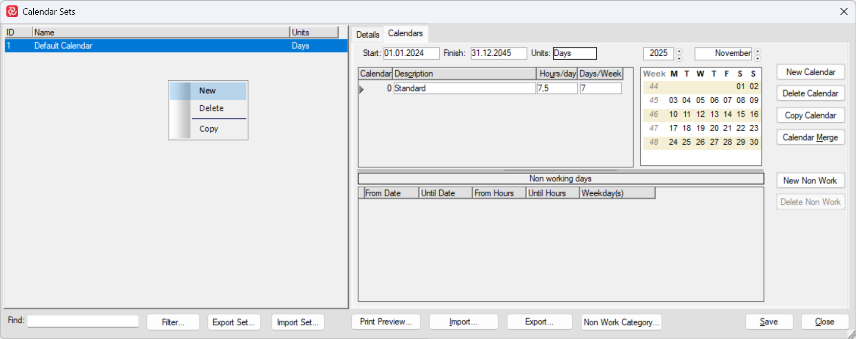 Calendar settings interface displaying options for creating and managing calendars.