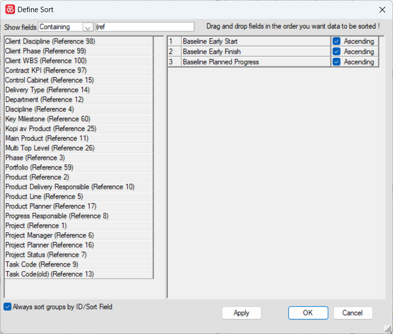 SP Define Sort Containing Reference