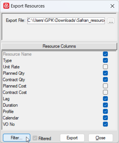 SP Export Resources Filter1