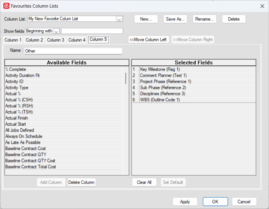 SP Favorite Column List Max 5 Columns