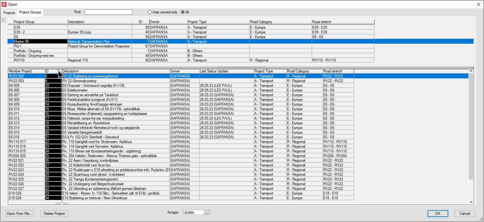 SP Project Group Open Window Large Number of Projects Sorting