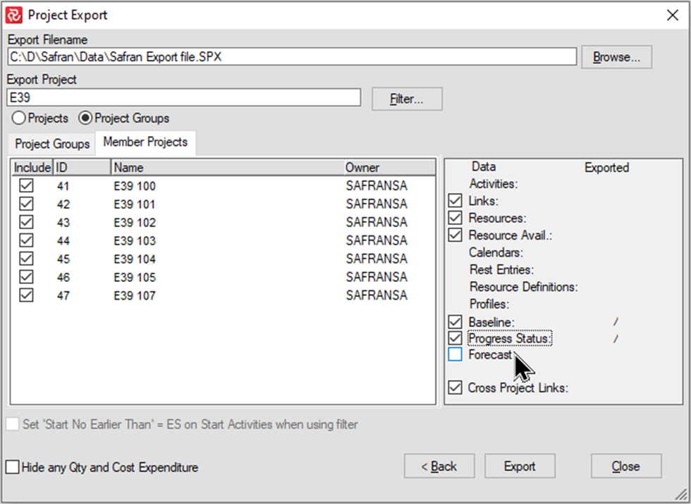 SP Project group Export Project Progress Status