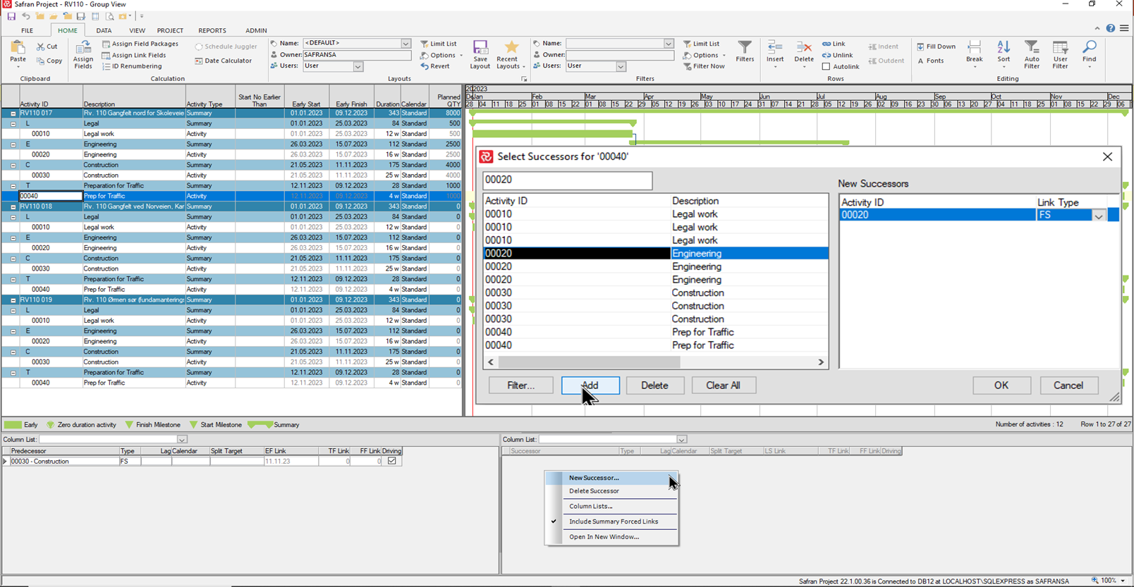 SP Project group Link information subpanel