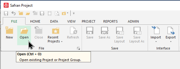 SP Project group Ribbon Open