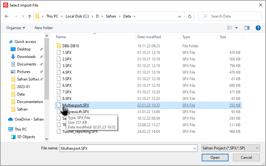 SP Project group Select import file