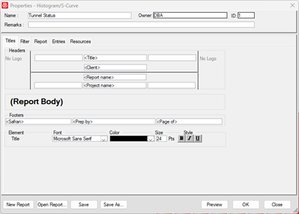 The confgiguration window for the Histogram S Curve report