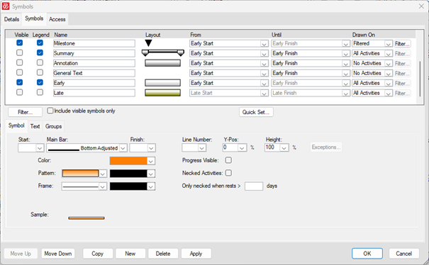 The Symbols configuration window