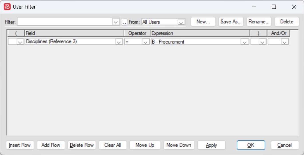 SP User Filter Disciplines