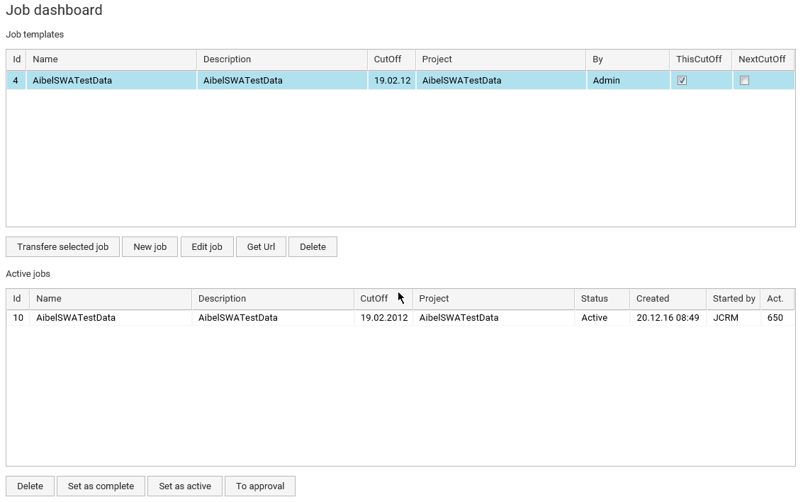 Safran Web Access user guide for job dashboard