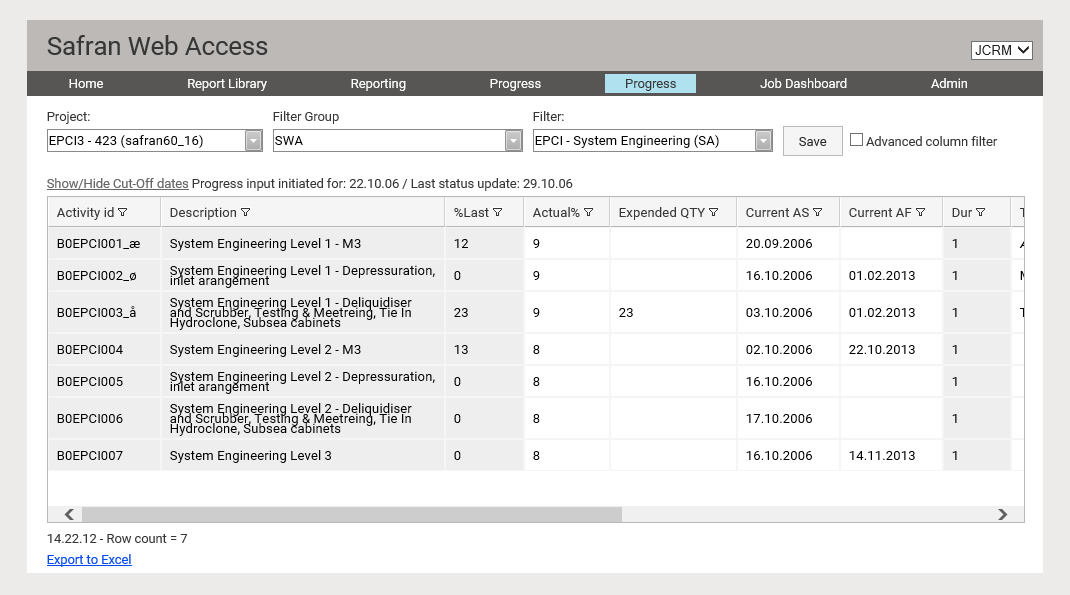 Safran Web Access Progress