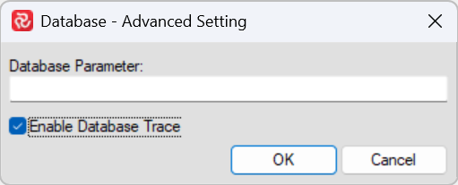 Database settings window with option to enable database trace highlighted.