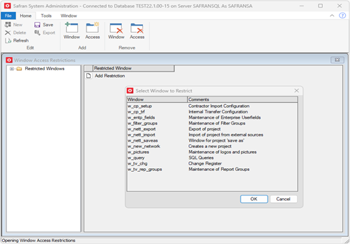 Safran Admin Tools Add Window Restriction